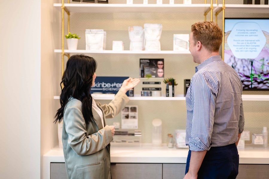 The Piazza Center Skin Bar, stocked with medical-grade skincare products